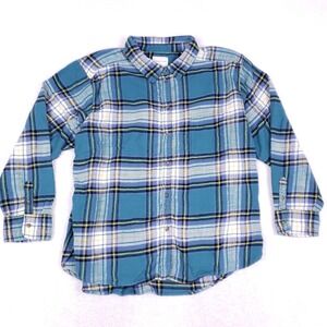 American Eagle Plaid Flannel Shirt XL Boyfriend Fit Blue Green Button Up Pocket